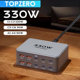 330W GaN USB C Charger 10-Port Desktop Charger Type C 100W PD3.0 PPS QC3.0 Fast Charging for MacBook Tablet Samsung iPhone 15 16