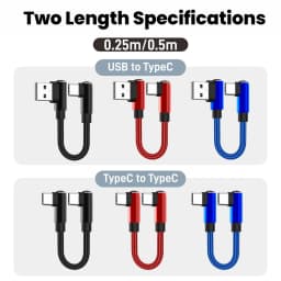 66W 0.25/0.5m Double Elbow Type C Cable Fast Charging USB C to USB C Cable for iPhone15 16 Samsung OPPO Short Data Wire