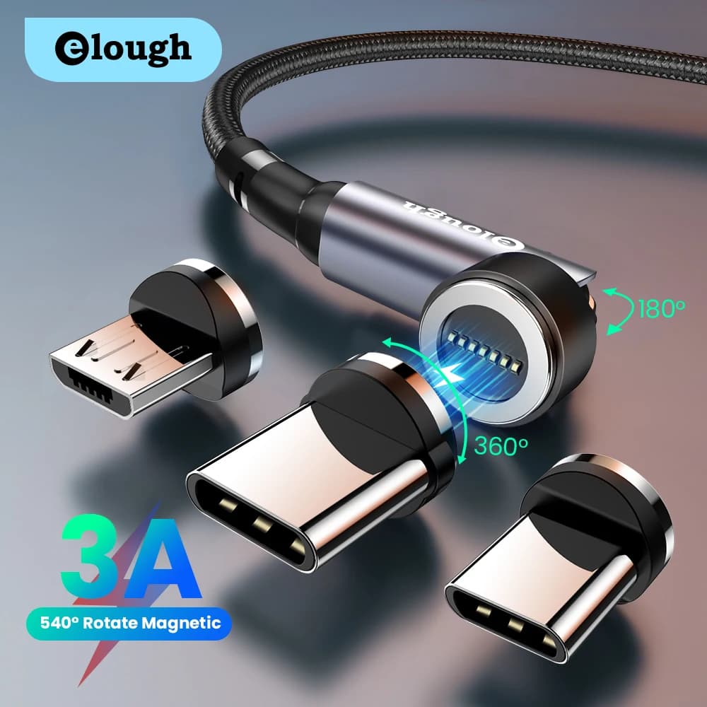 Elough 540 Magnetic Cable 3A Fast Charging Micro USB Type C Cable For Huawei Xiaomi Samsung Magnet Charger Phone Data Cord Wire
