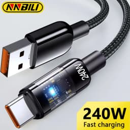 NNBILI 240W Quick Charging USB C Cable Nylon Braided Transparent Type C High-speed Charger Wire for Samsung Huawei Mi Data Line