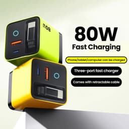 80W Super Fast Charge Type C USB Phone Charger With Telescopic USB C Cable For Iphone 16 15 Samsung Laptop With Light