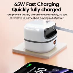 Elough 65W USB Type C Phone Charger Universal Travel Adapter Retractable Fast Charging USB C Cable For iPhone 16 Samsung Laptop