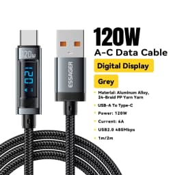 Essager 120W USB Type C Cable Fast Charging USB C Charger Cord for iPhone 15 14 13 12 Huawei with LED Digital Display Cable