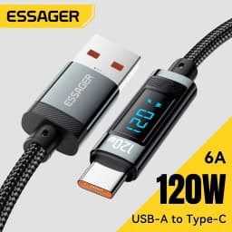 Essager 120W USB Type C Cable Fast Charging USB C Charger Cord for iPhone 15 14 13 12 Huawei with LED Digital Display Cable