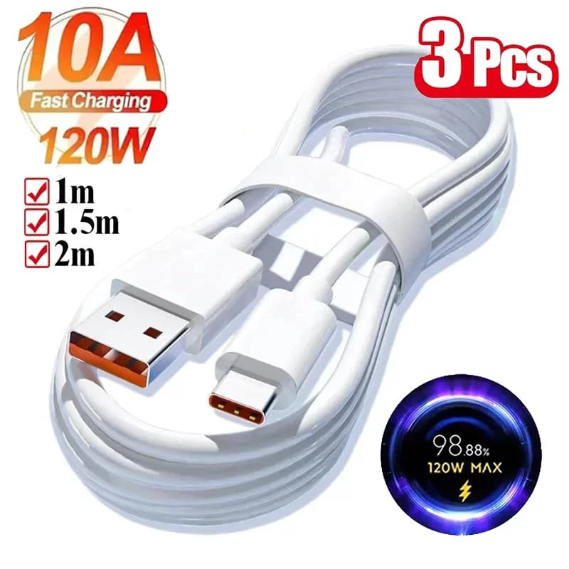 120W 10A Cable Super Fast Charging 1/2/3Pcs USB To Type-C Cable For Android Highspeed Data Transfer For Xiaomi 17 Cable 1/1.5/2M