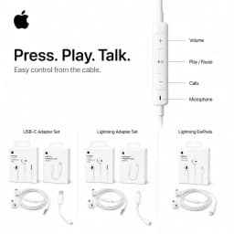 Official Apple EarPods Wired Headphones Lightning USB-C 3.5mm Connector with Mic Remote Adapters for iPhone iPad MacBook