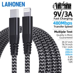 LAlHONEN MFi Certified USB‑C to Lightning Fast Charging Cable 1M 2M 3M 10ft For iPhone 14 13 12 11 XS XR X