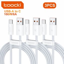 Toocki 3pcs USB Type C Cable 100W 6A Fast Charging for iPhone 17 16 Samsung Huawei Xiaomi OPPO ViVO USB C Charger Cord Data Wire