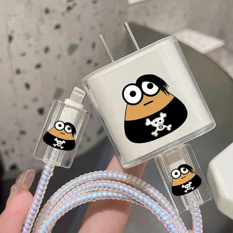 Cute Cartoon Charger Cable Protector Cover For IPhone 15 14 13 18W 20W Charging Head Transparent soft shell Protection Sleeve