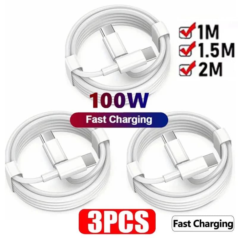 3PCS PD 100W USB C to USB Type C Cable Fast Charge Data Cable For Iphone 17 15 15Pro Huawei Samsung Xiaomi Data Line White 1M 2M