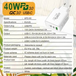 PD 60W USB Charger Type C Fast Charging Phone Charger Adapter For iPhone Samsung Xiaomi Huawei QC3.0 EU/US/UK Plug Wall Charger