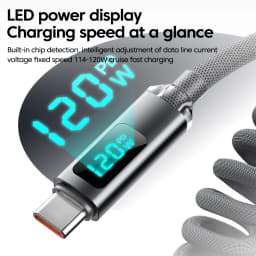120W Digital Display Spring Retractable USB C To Type C Cable for iPhone 15 16 Samsung Huawei Fast Charging USB Type C Cable