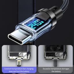 240W Type C Fast Charging Cable For iPhone 16 USB C Mobile Phone LED Display Cables For Samsung Data Cord For Huawei Oppo Vivo