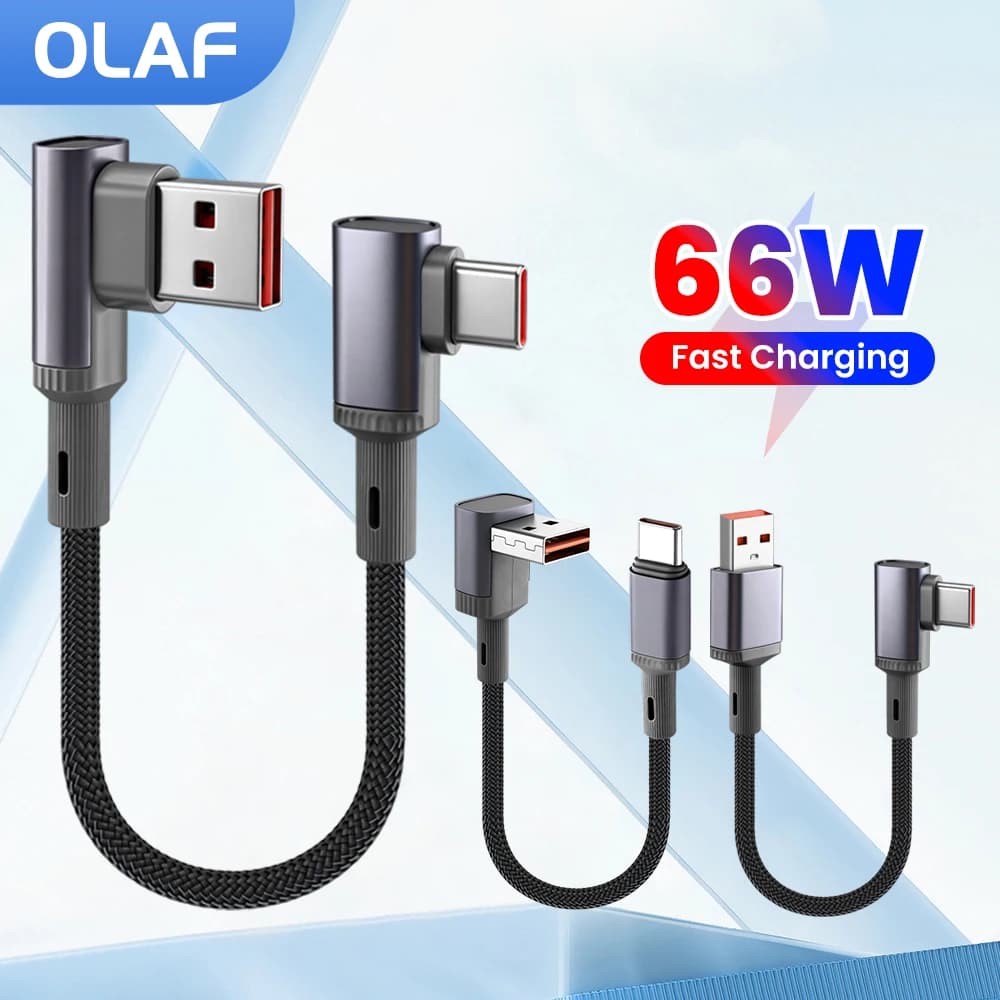 15CM 25CM 50CM 66W 90°Elbow Short Data Cable USB Type C Fast Charging Cable For iPhone 15 16 17 Xiaomi Samsung Huawei Power Bank