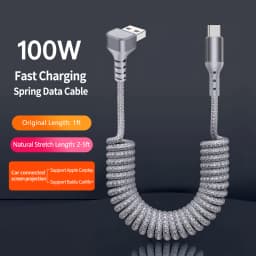 Elbow Coiled USB-C Cable, Stretchable Braided Charging Cord Compatible with iPhone 14/15/16/Plus/Pro Max More,for Carplay
