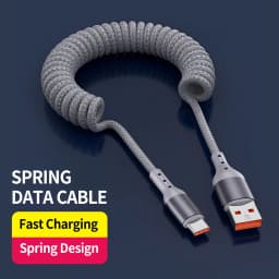 Elbow Coiled USB-C Cable, Stretchable Braided Charging Cord Compatible with iPhone 14/15/16/Plus/Pro Max More,for Carplay