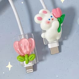 Korea Cute 3D Flowers Rabbit Change Charger Protector Cover Charger Line Protectors Organizer Winder Protector Cover Accessories