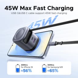 UGREEN 45W GaN Retractable Cable Charger UFCS PPS QC PD 3.0 Fast Charger For iPhone 17 16Pro Samsung S25 iPad Macbook Air Tablet