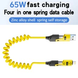 1-2PCS Fast Charging Spring Data Cable 65W Retractable USB Type C Cable For Iphone Huawei Xiaomi Phone Quick Charge Data Cord