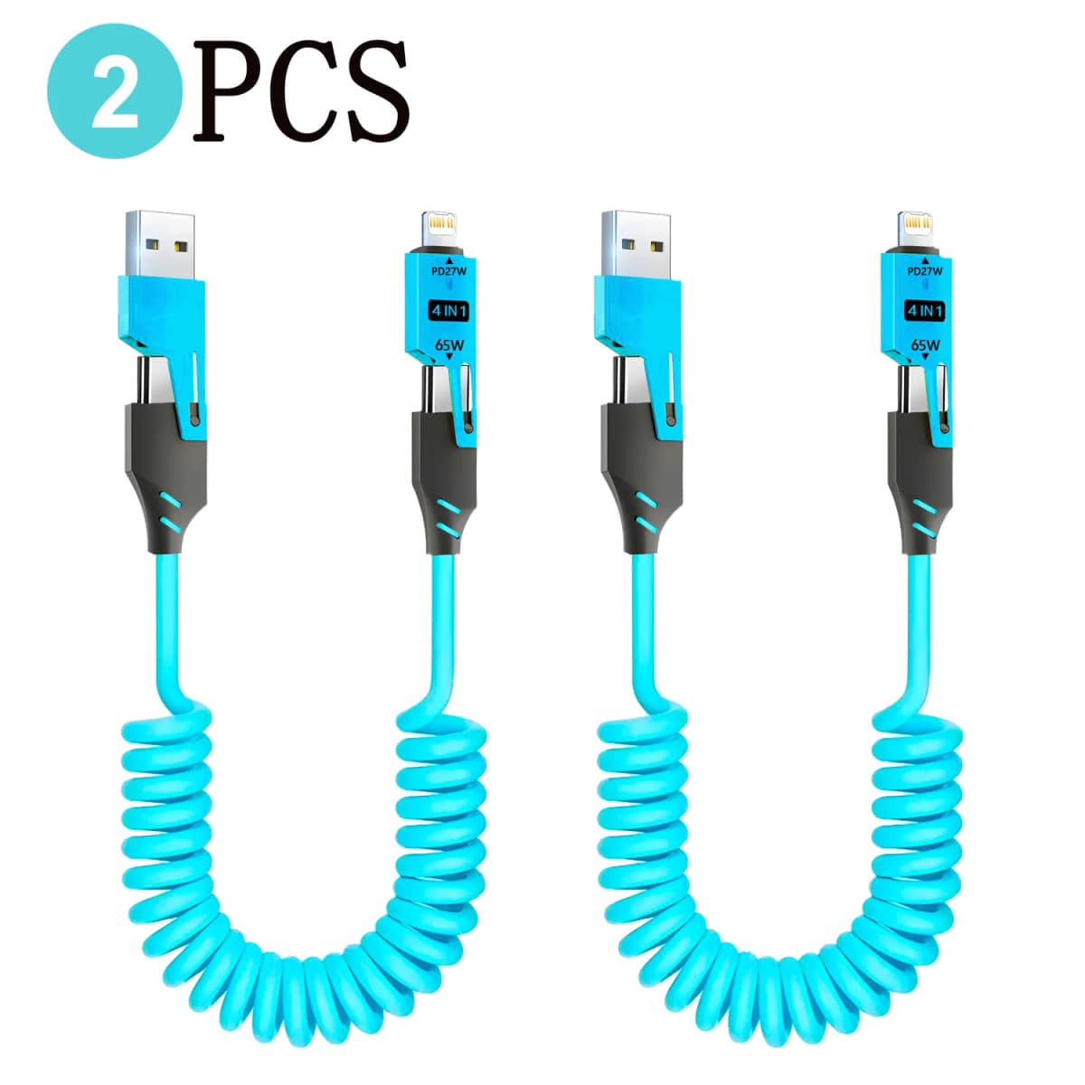 1-2PCS Fast Charging Spring Data Cable 65W Retractable USB Type C Cable For Iphone Huawei Xiaomi Phone Quick Charge Data Cord