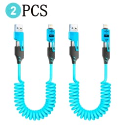 1-2PCS Fast Charging Spring Data Cable 65W Retractable USB Type C Cable For Iphone Huawei Xiaomi Phone Quick Charge Data Cord