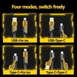 65W 4-in-1 Fast Charging PD QC Mecha Cable USB C Multi-Port Quick Charge Wire For Android iPhone XS 11 12 13 14 15 16 17 Pro Max