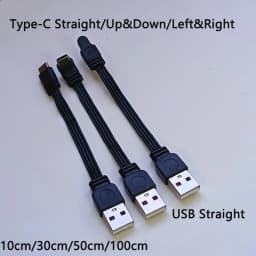 1PC USB A to Type-C Fast Charging Data Cable Straight/Up/Down/Left/Right Angled Flat Silicone Soft Wire 10-100cm