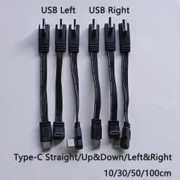 1PC USB A to Type-C Fast Charging Data Cable Straight/Up/Down/Left/Right Angled Flat Silicone Soft Wire 10-100cm