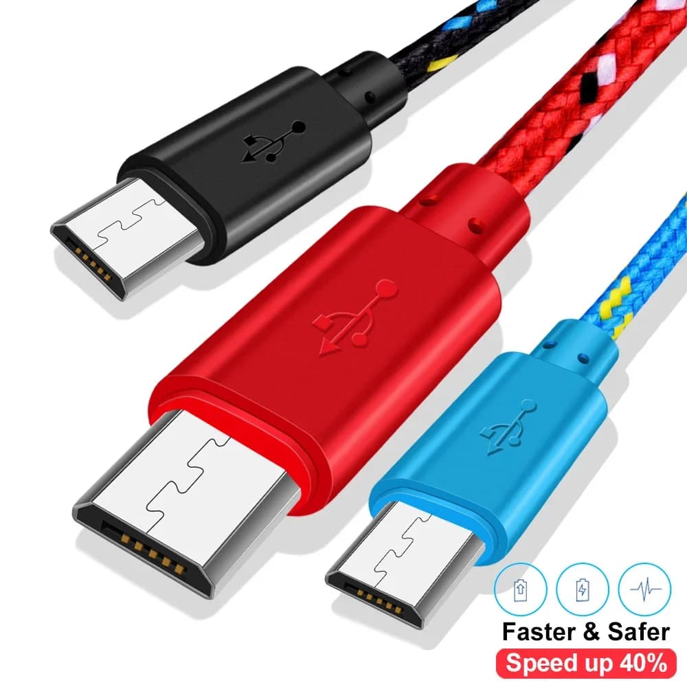 2.4A Micro USB Fast Charger Cable Nylon Braided Data Sync Cord 0.5M 1M 2M 3M Lengths for Samsung Huawei Xiaomi