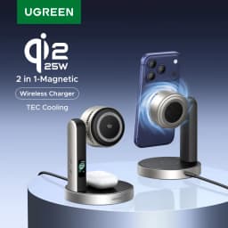 UGREEN MagFlow Pro Qi2.2 25W 2 in 1 Magnetic Wireless Charger with Cooling System For iPhone 16 17 Pro Wireless Fast Charging