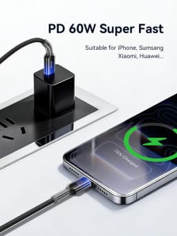 Joyroom PD 100W/60W Type C Fast Charge Data Cable For iPhone 16/15 Huawei Samsung Xiaomi USB C Charging Cord for Macbook Pro