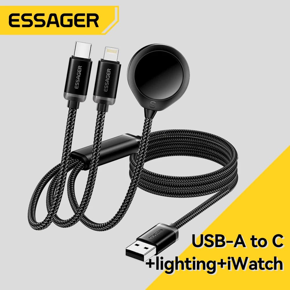 Essager 3 in 1 Cable USB Type C Lighting Cable For iPhone 16 15 For Apple Watch IWatch Wireless Charger Fast Charging Data Cable