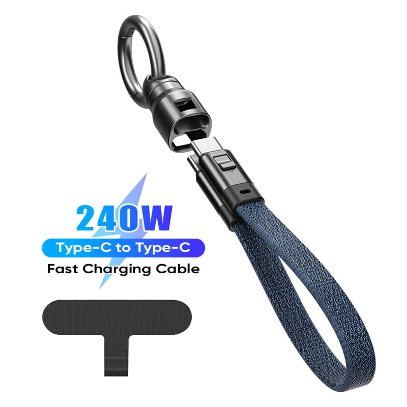 USB-C 240W Mobile Phone Fast Data Cable Type-C to Type-C Keychain Anti Loss Hanging Rope Short Line Laptop Tablet Charging Cable