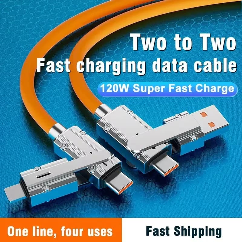 4 In 1 120W USB Type C to Type C Cable for Huawei Honor 3 IN 1 PD 100W Fast Charging Data Cable for iPhone 15 Pro Max 1M/1.5M/2M