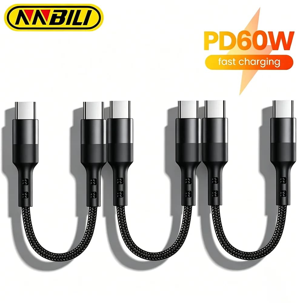 NNBILI 3pcs Fast Charging Type C to Type C Cable 60W Portable Short USBC Data Cord For iPhone 17 Samsung Macbook iPad 0.3M/0.5M