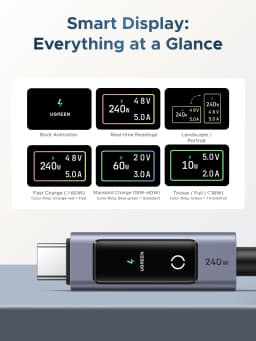 UGREEN PD240W USB-C Cable Digital Display Charging Smart Cable for Laptop HP Dell MacBook iPhone Duo 18/17 Samsung S26/25 iPad
