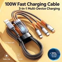 1. 3 in 1 100W Fast Charging Cable Transparent LED Night Light USB Type C Micro Charger Cord for iPhone Huawei