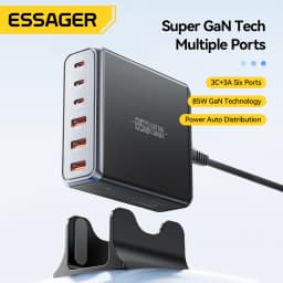 Essager 85W GaN USB Charger6in1 Desktop Fast Charge USB Type C Charger For iPhone17 16 15Pro Xiaomi Samsung Smartphone Laptop