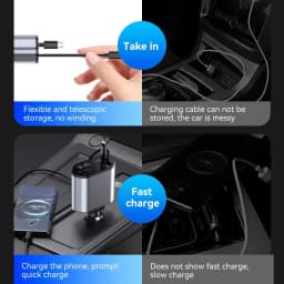 4 in 1 Retractable Car Charger 120W USB C Car Charger Adapter with 2 USB Ports Car Phone Charger for iPhone 16 15 Samsung