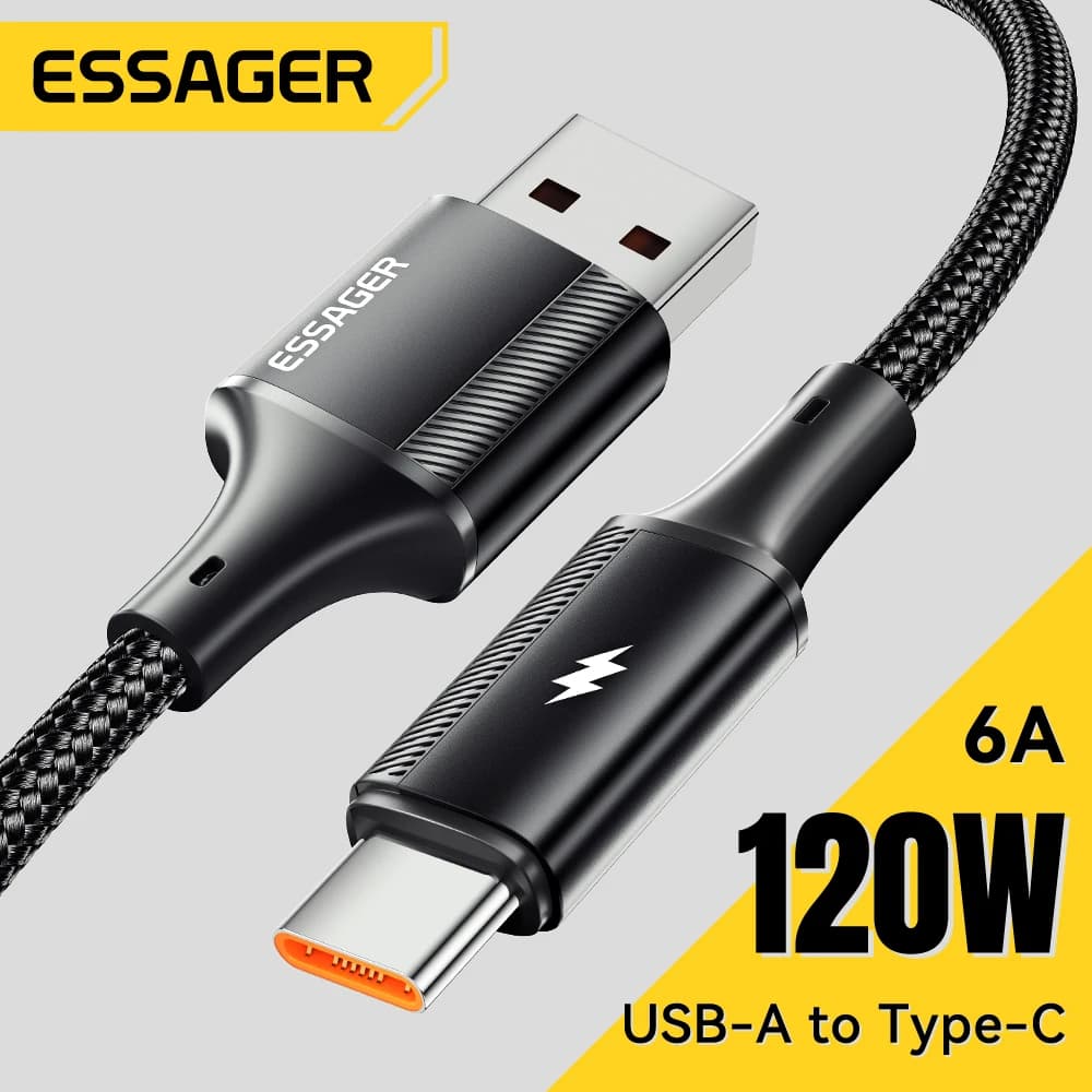 Essager 120W USB Cable Type C Fast Charging 6A USB C Charger Wire Data Cord For Xiaomi 11 Pro Huawei P40 Samsung S21 Ultra S20