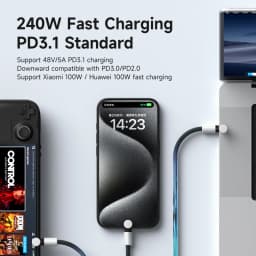 Hagibis USB C to USB C Cable With Protective Cap 240W Type C Cable PD 3.1 Fast Charging Cord for iPhone 16/17 Macbook Pro iPad