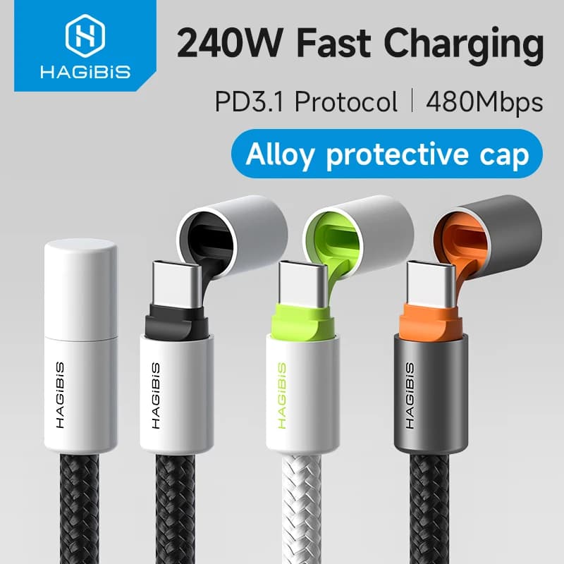 Hagibis USB C to USB C Cable With Protective Cap 240W Type C Cable PD 3.1 Fast Charging Cord for iPhone 16/17 Macbook Pro iPad
