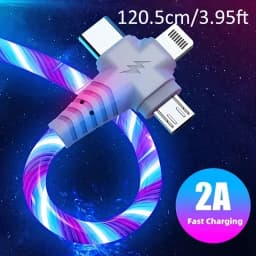 Apple MFi Certified Round 3-in-1 LED Flowing Light USB Cable, Fast Charging Cord with Multi Connector for iPhone 16/15/14/13,