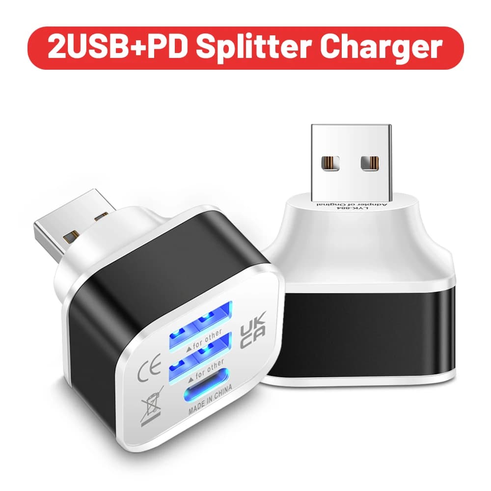 3-Port New 2.0 2USB+Type-c Charger Expander USB Splitter USB Hub Adapter Multi-purpose Connector For iPhone 14 Pro Samsung