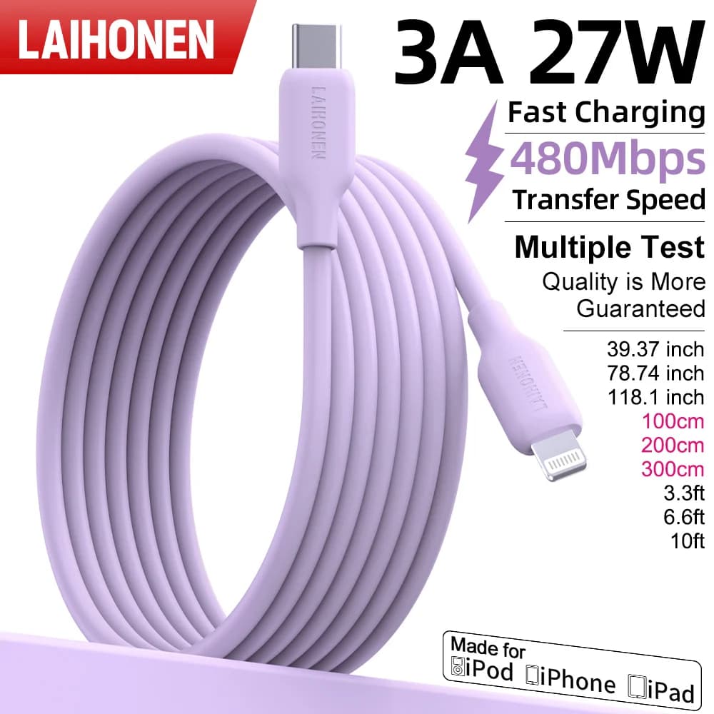 Fast Charging Liquid Silicone Cable for iPhone 14 Pro 13 12 Mini Pro Max XR 11 X iPad For Light iPhone Charging Cord
