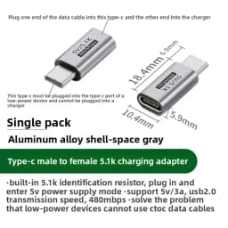 5.1K Resistor USB C Male to Female Adapter 5V Type C Charging Converter for Shaver Trimmer Headphone Fan Electric Screwdriver