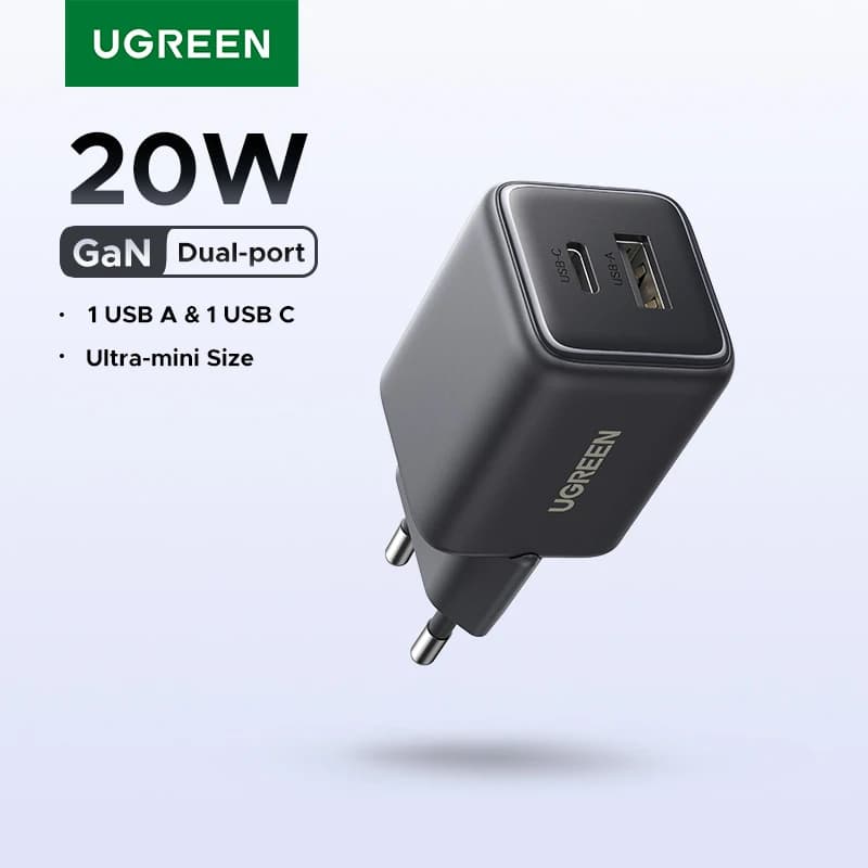 UGREEN 20W GaN Charger PD3.0 QC3.0 Mini USB C Phone Charger For iPhone 16 15 14 Pro Max Samsung S25 Xiaomi Tablet iPad Air Pro