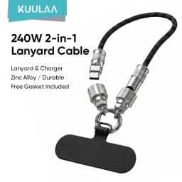 KUULAA 240W USB-C to Type-C 2 in 1 Lanyard Data Cable PD Fast Charging For iPhone 17 16 15 Samsung Huawei Laptops Anti-lost Rop