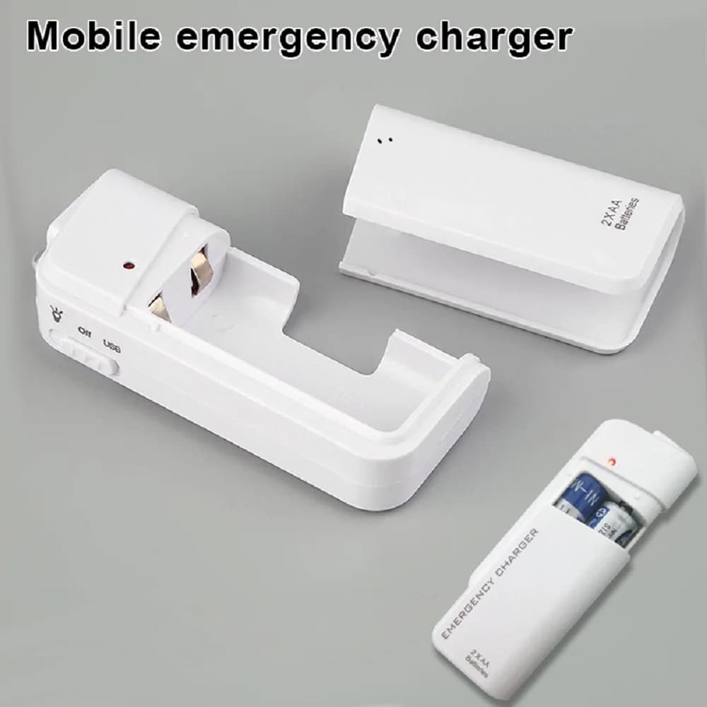 Universal USB Emergency 2 AA Battery Extender Charger Power Bank Supply Box For Mobile Phone MP3 MP4 Black White