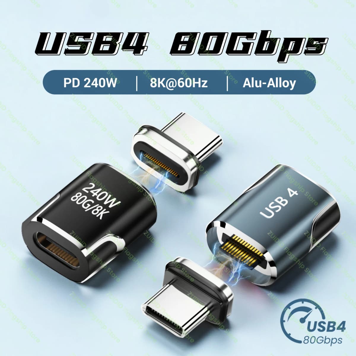 USB4 80Gbps Magnetic Adapter USB C To Type C 240W Fast Charging Magnet Converter Cable 8K@60Hz Thunderbolt 5 USB Type C Adapter
